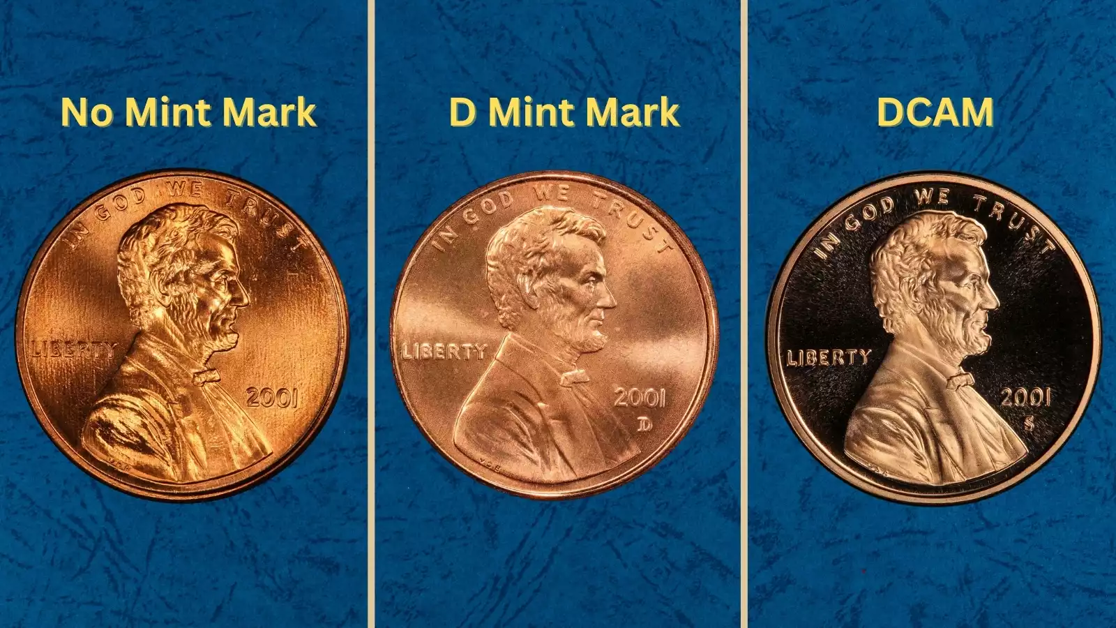 Assortment of 2001 Lincoln Memorial pennies from Philadelphia, Denver, and San Francisco mint facilities